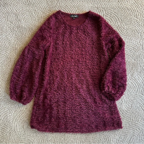 NWT Lulu’s Burgubdy Fuzzy Knit Sweater Dress, Size L. - Picture 3 of 12